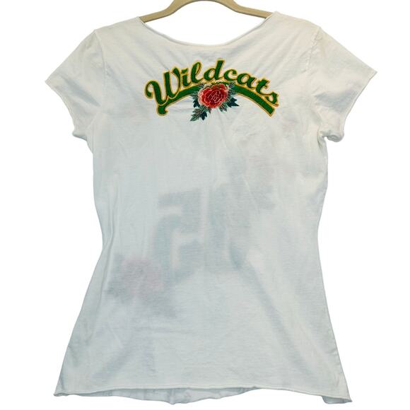 Johnny Was V-Neck Wildcats Embroidered Tee in White Floral Jersey Size Small - Picture 5 of 7